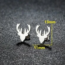 1 Pair Fashion Stainless Steel Golden Deer Head Antlers Stud Earring Charm Animal Earrings For Women Simple Fine Jewelry DIY - Silver - View 6