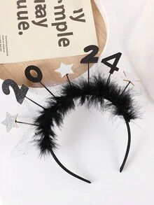 1 件兒童羽毛星星頭帶,新年髮飾 - 銀色 - 查看 1