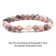 1pc Natural Stone Cross Pendant Bracelets for Unisex Women Men Stone Beads Stretch Bracelets - Mint Green - View 2