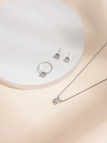 7入組女士手錶，女款Pu皮革表帶簡約腕錶，時尚商務風格鋅合金掛墜項鍊，耳飾，戒指，鑽石手鏈石英手錶配件套裝，適用於假期 - 白色 - 查看 5