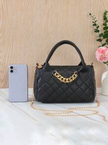 New Fashion Festival Gift Large Size Embroidered Decor Chain Shoulder Handbag - Black - View 3
