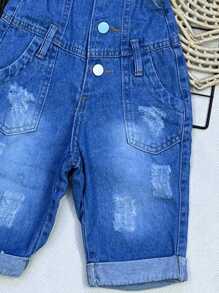 Tween Girls Denim Overalls & Jumpsuits - 中等水洗藍 - 查看 2