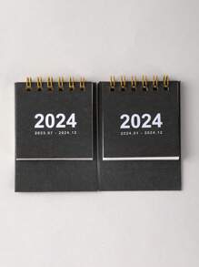 1入組數字圖形迷你台歷，黑色紙質便攜式家用桌面日曆