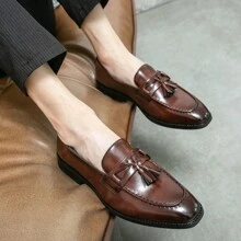 Men's英伦风格流苏皮鞋,饰有古董打磨效果,在正式和休闲场合穿着那是恰到好处的舒适感,即靓且实穿的懒人鞋 - 棕色 - 查看 5