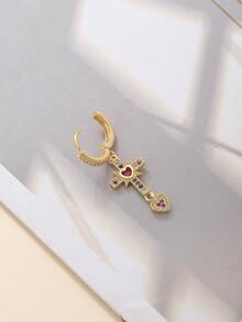 1pc Simple Copper Heart-Shaped Wheat Ears Simulation Scissors Cross  Pendant Piercing Navel Ring Women Men Holiday Gift (Can Be Used As Earrings) - Cross - View 2