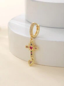 1pc Simple Copper Heart-Shaped Wheat Ears Simulation Scissors Cross  Pendant Piercing Navel Ring Women Men Holiday Gift (Can Be Used As Earrings) - Cross - View 1