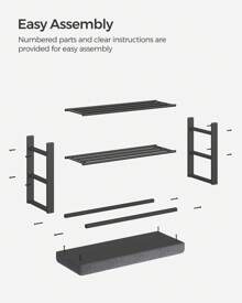 SONGMICS Shoe Bench, 3-Tier Shoe Rack For Entryway, Storage Organizer With Foam Padded Seat, Linen, Metal Frame, For Living Room, Hallway, 12.2 X 31.9 X 19.3 Inches - màu đen - Xem 7