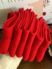 6 双厚款复古粗针织保暖内衬红色长袜，适合冬季和中国十二生肖动物出生年份 - 紅色 - 查看 2