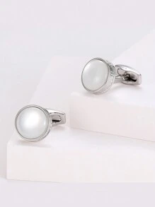 時尚銀色法式圓形扣環休閒襯衫袖扣 - 銀色 - 查看 5