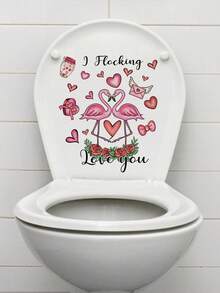 1入組心型及火烈鳥裝飾性防水自粘牆貼，適用於馬桶蓋、浴室、牆壁 - 彩色 - 查看 3