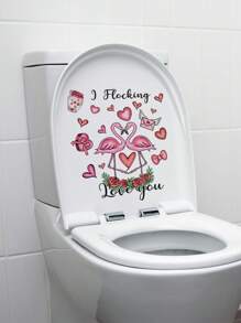 1入組心型及火烈鳥裝飾性防水自粘牆貼，適用於馬桶蓋、浴室、牆壁 - 彩色 - 查看 4