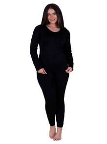 Thermal Base Layer Winter Set - Top And Tights - 80 Denier - 黑色 - 查看 6