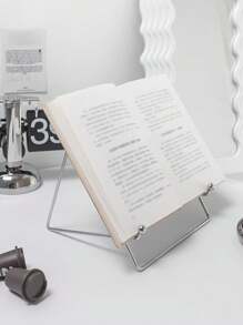 1pc Metal Mobile Phone & Tablet Stand Compatible With IPad, Desk & Bed Phone Holder, 2-In-1 Slouchy Reader Bracket For Computer - Silver - View 4