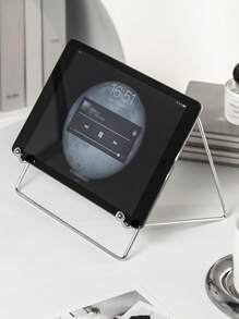 1pc Metal Mobile Phone & Tablet Stand Compatible With IPad, Desk & Bed Phone Holder, 2-In-1 Slouchy Reader Bracket For Computer - Silver - View 2