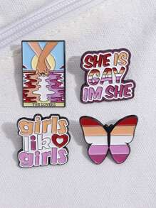 QTHOPE 1個有創意的情侶徽章,彩虹女孩形狀的鴨子蝴蝶心形胸針 - 彩色 - 查看 2