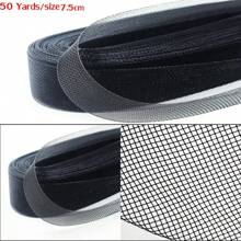 50 碼細軟網狀彈性聚酯馬毛編織絲帶,用於婚紗、正裝和舞蹈服裝縫紉配件 - 50碼/寬度7.5cm 黑色 - 查看 1