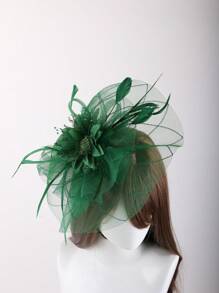 1pc Feather Flower Retro Mesh Headwear Fascinator For Horse Racing Party Evening Performance, Women's Hair Clip Headband - Green - View 1