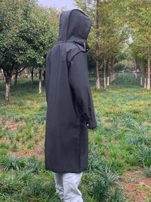 1pc Black Long Hooded Rain Poncho, Waterproof Jacket For Outdoor Activities Like Travel, Hiking, Fishing, Climbing - Black - View 5