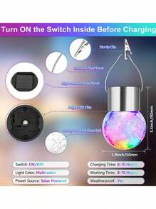 2/4/6/8pcs Solar Powered Outdoor Hanging Lights, Cracked Glass Ball Decorative Lights, Atmosphere Lights, Waterproof Solar Landscape Lights, Suitable For Daily And Holiday Decoration, Such As Backyard Lawn Garden, Garden Fence, Porch, Trees, Patio, Birthday Party, Wedding Party, Family And Friends Gathering/Entertainment Occasions (Multi-Color) - White - View 5