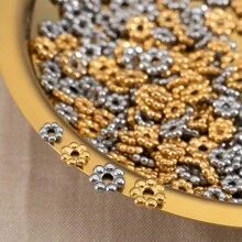 50入組/袋不鏽鋼0.6cm小花珠,金色/鋼色雪花間隔器diy珠寶配件,手鍊/項鍊分隔器散珠材料 - 復古銀色 - 查看 5