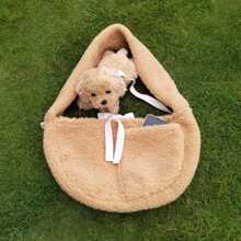 毛绒宠物背包/单肩包/斜挎包 适合猫/狗户外旅行 - 香檳色 - 查看 6