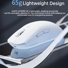 Ajazz 無線遊戲滑鼠65g超輕量級,支援4k Return Paw3395；適合中大手型,適用於辦公室、遊戲（除去4k接收器）aj139pro 4k白色 - 白色 - 查看 4