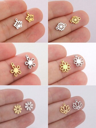 5pcs/Set Stainless Steel Lotus, Clover, Flower Shaped Pendant For Necklace, Bracelet, Earring Making Diy Wholesale Valentines