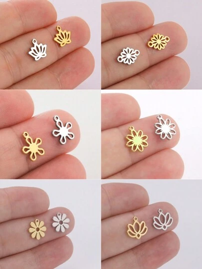 5pcs/Set Stainless Steel Lotus, Clover, Flower Shaped Pendant For Necklace, Bracelet, Earring Making Diy Wholesale Valentines
