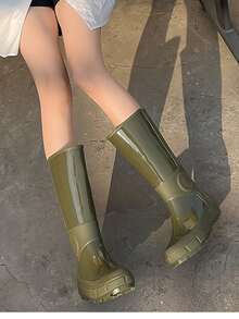新款經典厚底高筒女式雨靴,具有橡膠、耐磨、防水、防滑等特性,適合四季穿著,時尚簡約的法式馬靴搭配溫暖的鞋套 - 綠色 - 查看 5