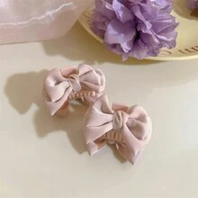 2入組女孩小尺寸蝴蝶結髮夾,頂夾與側夾適用於劉海固定,日常使用 - 粉色 - 查看 3