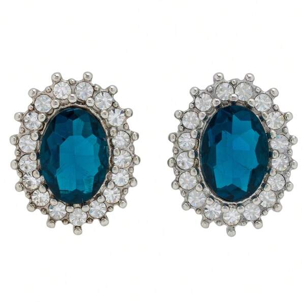 Brinco Strass Prateado Azul BC3469
