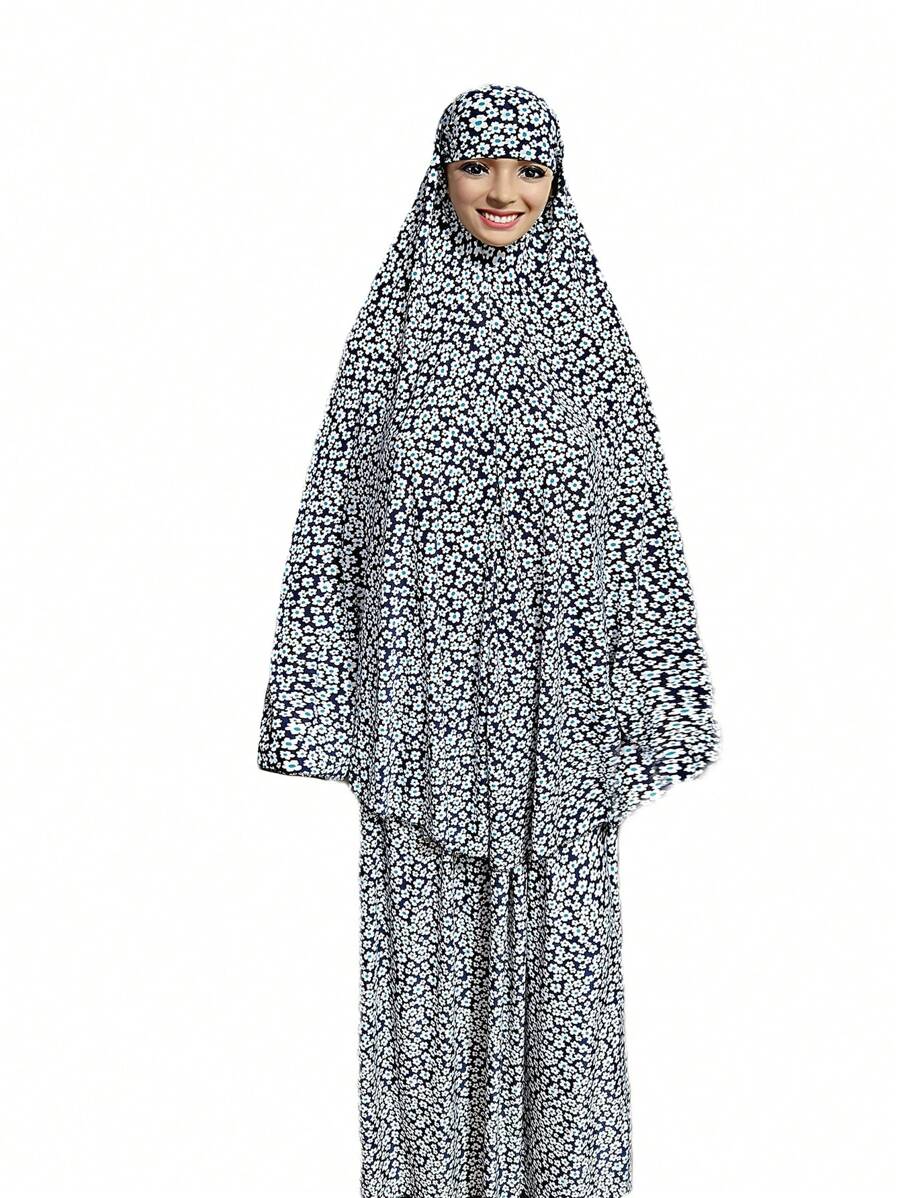 2pcs Muslim Extra Large & Long Headscarf With Sleeveless Dress Set For Prayer