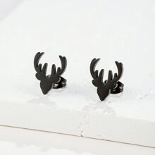 1 Pair Fashion Stainless Steel Golden Deer Head Antlers Stud Earring Charm Animal Earrings For Women Simple Fine Jewelry DIY - Silver - View 3