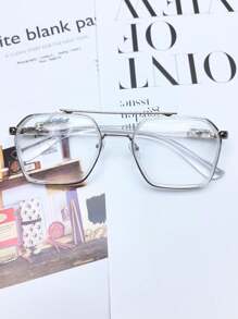 1 件时尚复古风格双梁眼镜架，带透明边框，适合男士日常阅读和工作 - 無色 - 查看 1