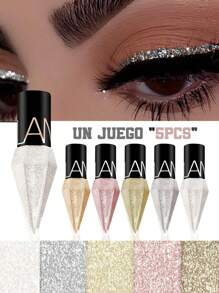 5pcs/Set Shiny Rhinestone Eyeliners Waterproof Eyeshadow Rose Gold Silver Color Glitter Sequin Eyeliner Eye Shadow Makeup Y2K Beauty Cosmetics - Khaki - View 1