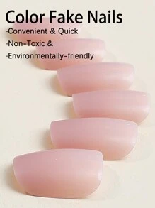 24入組短方形假指甲,實色法式設計短方形假指甲,簡約風格的高品質藝術假指甲手工製作,適用於女性和女孩 - 彩色 - 查看 4