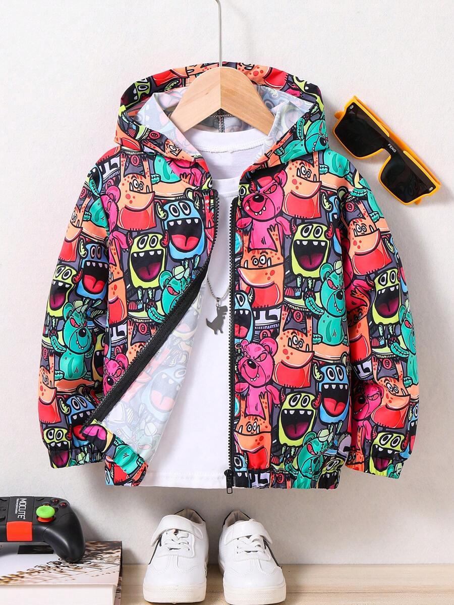 Chaqueta Con Capucha Estampada De Dibujos Animados Para Niños Jóvenes - Multicolor - Ver 1