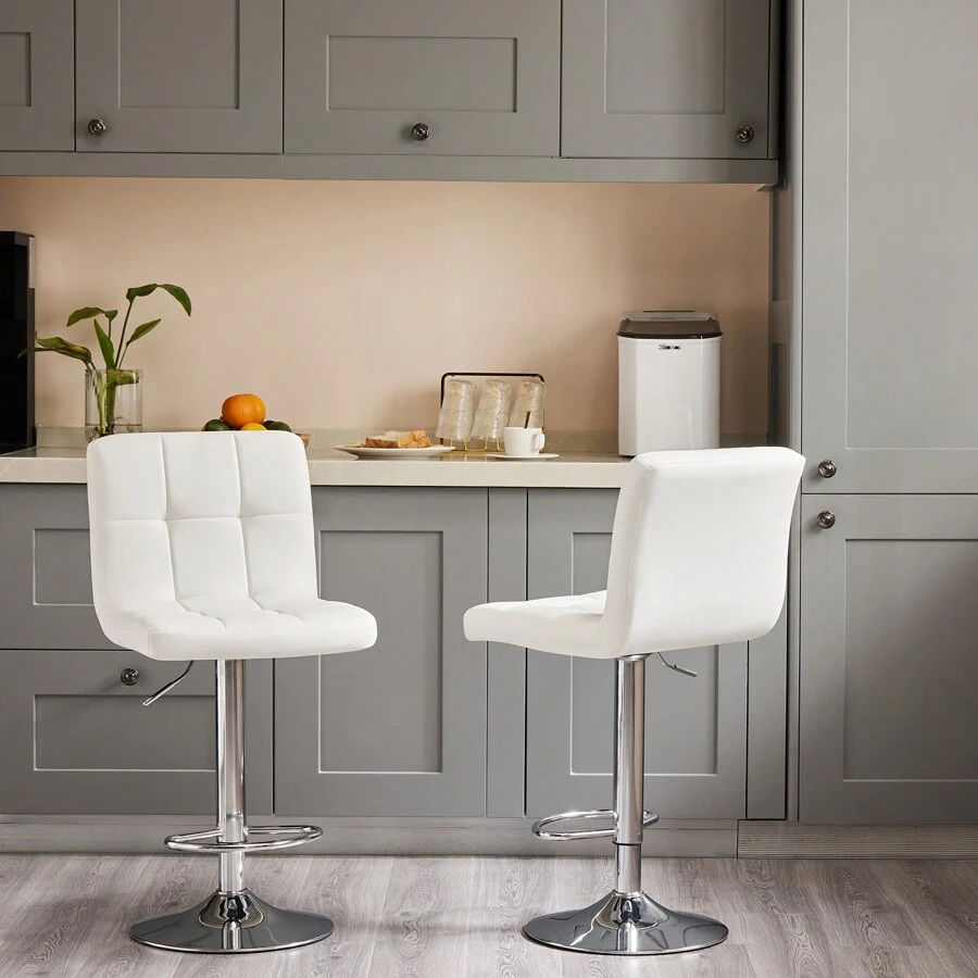 Sweetcrispy Sweetcripy Bar Stools Set Of 2, PU Leather Adjustable Swivel Barstools, Armless Hydraulic Kitchen Counter Height Bar Stools, Thickened Seat Cushion Square Island Barstools With Back