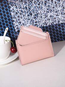 Letter Graphic Two Tone Pocket Wallet Small ID Window Bifold Women Wallet School Supplies For School Dorm Room Hot Pink Wristlet Wallet For Women Wallet Purse Wallet Small Wallet - Pink - View 2