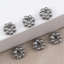 50入組/袋不鏽鋼0.6cm小花珠,金色/鋼色雪花間隔器diy珠寶配件,手鍊/項鍊分隔器散珠材料 - 復古銀色 - 查看 1