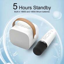 Mini Karaoke Machine With 1 Wireless Microphones Portable Speaker For Adults Kids Singing Support Usb-C Aux Tf - White - View 3