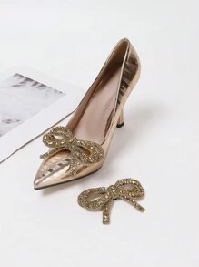 1 双可拆卸水钻蝴蝶结高跟鞋装饰配件、DIY 装饰 - 金色 - 查看 1