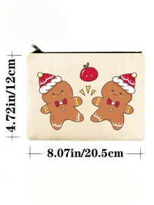 Ins聖誕化妝包/化妝包,聖誕老人和馴鹿印花,帆布材質,1個 - 彩色 - 查看 2