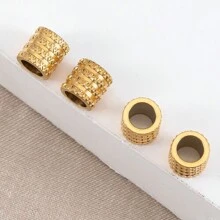 20pcs/Pack Stainless Steel 0.6cm Four-Layer Pattern Drilled Beads With Large Hole & Wheel Hub Design, Suitable For Bracelet, Necklace, Diy Jewelry Making - Gold - View 1