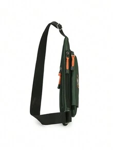 1入實色三角形尼龍材質男女通用胸包,帶肩帶和交叉背帶設計,腰包運動包側背袋,商務禮物,丈夫父親情人節禮物 - 綠色 - 查看 3