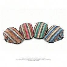 春季新款男女通用條紋棒球帽，英式復古畫家帽、貝雷帽 - 紅色 - 查看 3