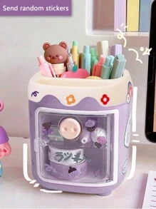 1 pièce Porte-crayon compartimenté multi-usages en forme de cochon créatif et mignon pour les étudiants, avec des autocollants aléatoires. Retour à l'école, trousse à crayons, étui à crayons, sac d'école