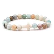 1pc Natural Stone Cross Pendant Bracelets for Unisex Women Men Stone Beads Stretch Bracelets - Mint Green - View 1