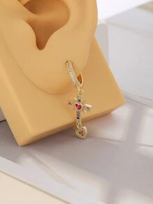 1pc Simple Copper Heart-Shaped Wheat Ears Simulation Scissors Cross  Pendant Piercing Navel Ring Women Men Holiday Gift (Can Be Used As Earrings) - Cross - View 3