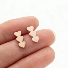 1Pair Stainless Steel Triple Heart Earrings  Golden Color Classic Simple Earrings For Women - Black - View 9